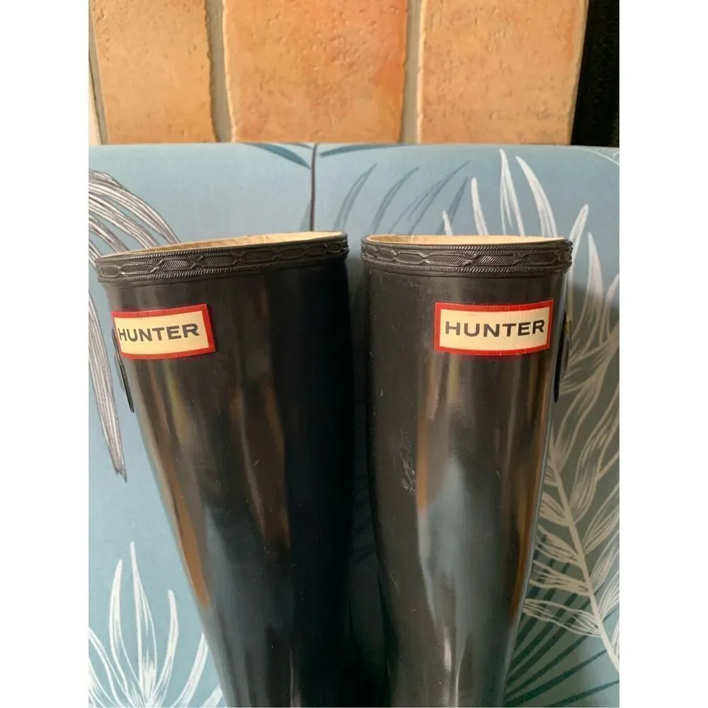 Hunter original kids Gloss Tall Black Rubber Rain Boots F 5 M 4